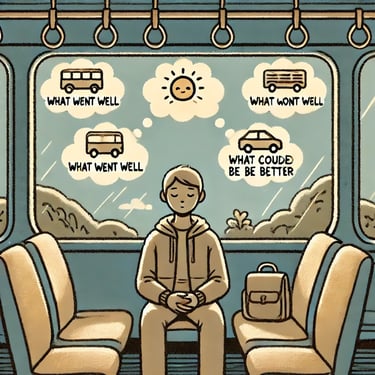 Person reflecting in train