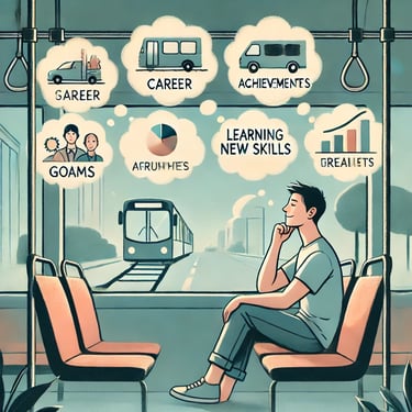 Person thinking in train